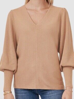 1. State Ribbed Knit Puff Sleeve Cotton/Viscose/Modal Sweater  Size S